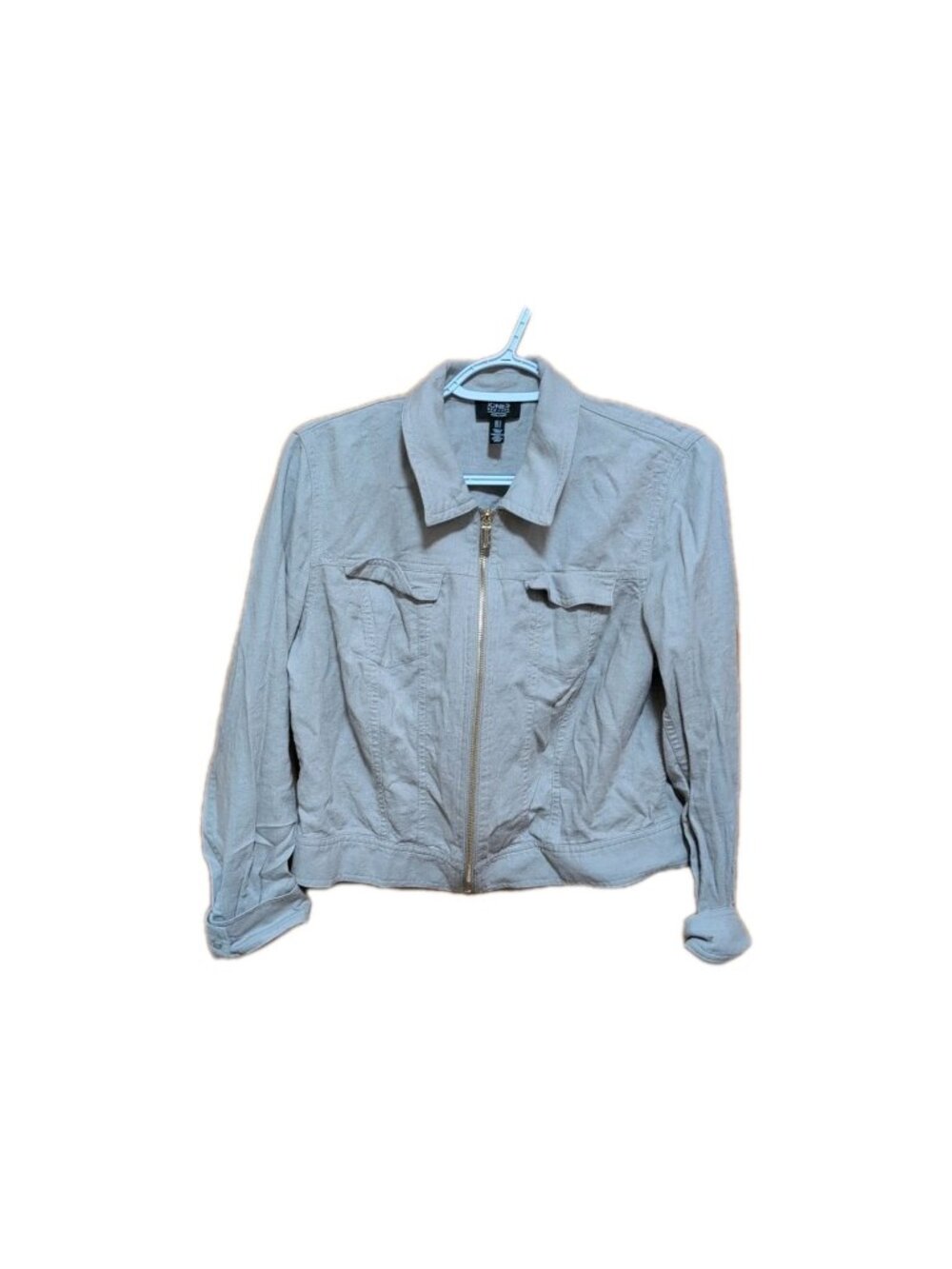 Jones New York Signature Jacket Womens S Tan Zip Up Cargo Short Viscose‎ Linen